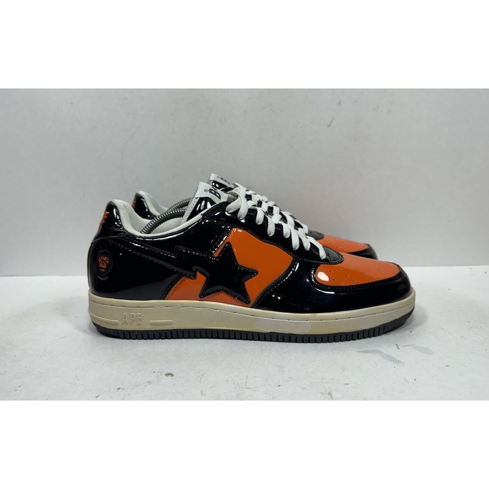 Vtg Bape A Bathing Ape Bapesta Orange Black Patent Leather Men's Size 12 Shoes